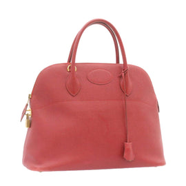 HERMES Bolide 37 Hand Bag Leather Red Auth nh122SA