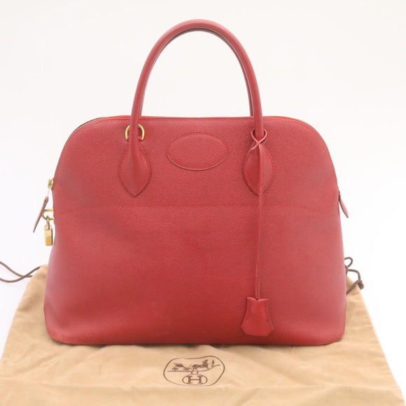 HERMES Bolide 37 Hand Bag Leather Red Auth nh122SA