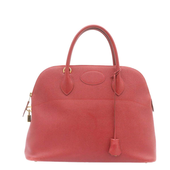 HERMES Bolide 37 Hand Bag Leather Red Auth nh122SA