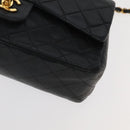 CHANEL Chain Matelasse 25 Shoulder Bag Lamb Skin Black Gold CC Auth PP032AV-14