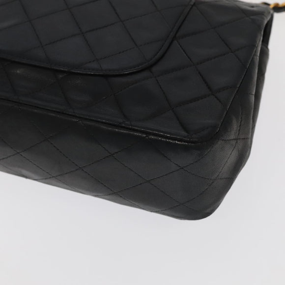 CHANEL Chain Matelasse 25 Shoulder Bag Lamb Skin Black Gold CC Auth PP032AV