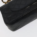 CHANEL Chain Matelasse 25 Shoulder Bag Lamb Skin Black Gold CC Auth PP032AV-17
