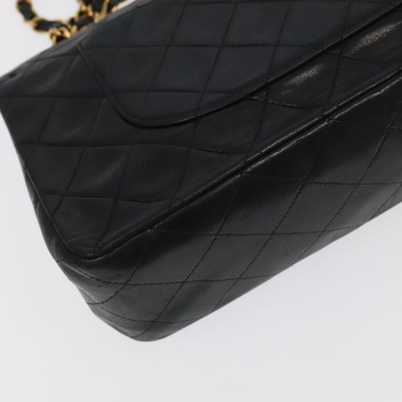CHANEL Chain Matelasse 25 Shoulder Bag Lamb Skin Black Gold CC Auth PP032AV