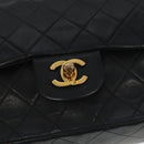 CHANEL Chain Matelasse 25 Shoulder Bag Lamb Skin Black Gold CC Auth PP032AV-18
