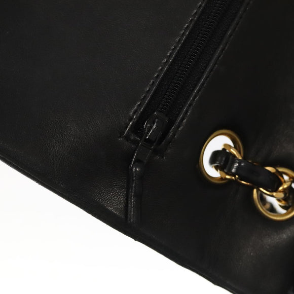 CHANEL Chain Matelasse 25 Shoulder Bag Lamb Skin Black Gold CC Auth PP032AV