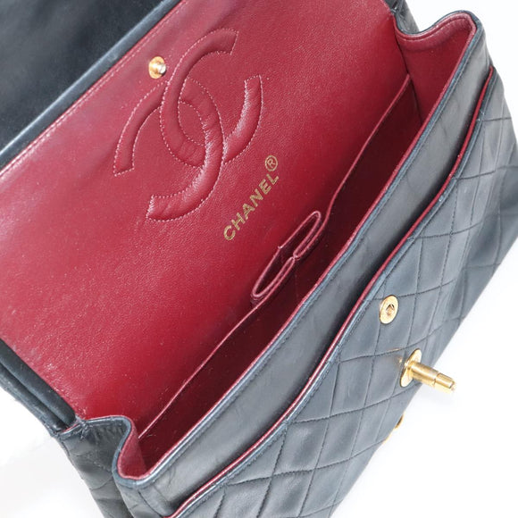 CHANEL Chain Matelasse 25 Shoulder Bag Lamb Skin Black Gold CC Auth PP032AV