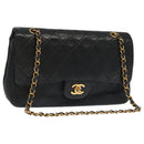CHANEL Chain Matelasse 25 Shoulder Bag Lamb Skin Black Gold CC Auth PP032AV-1