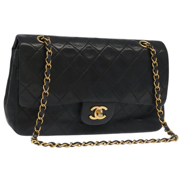 CHANEL Chain Matelasse 25 Shoulder Bag Lamb Skin Black Gold CC Auth PP032AV