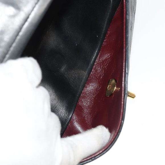 CHANEL Chain Matelasse 25 Shoulder Bag Lamb Skin Black Gold CC Auth PP032AV