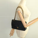 CHANEL Chain Matelasse 25 Shoulder Bag Lamb Skin Black Gold CC Auth PP032AV-25