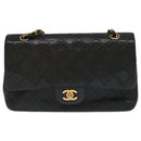 CHANEL Chain Matelasse 25 Shoulder Bag Lamb Skin Black Gold CC Auth PP032AV-13