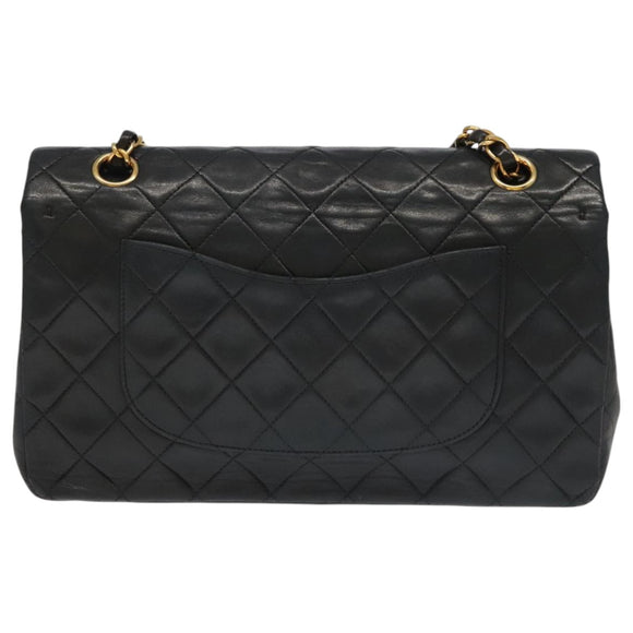 CHANEL Chain Matelasse 25 Shoulder Bag Lamb Skin Black Gold CC Auth PP032AV