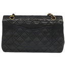 CHANEL Chain Matelasse 25 Shoulder Bag Lamb Skin Black Gold CC Auth PP032AV-2
