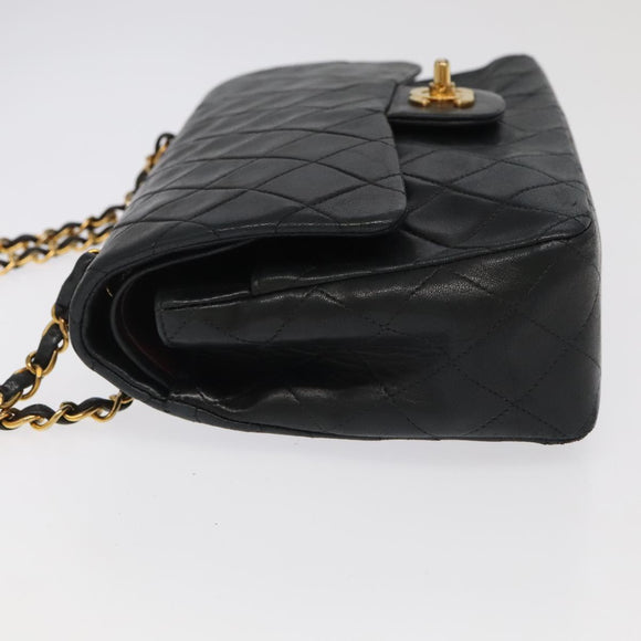CHANEL Chain Matelasse 25 Shoulder Bag Lamb Skin Black Gold CC Auth PP032AV