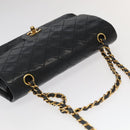 CHANEL Chain Matelasse 25 Shoulder Bag Lamb Skin Black Gold CC Auth PP032AV-6