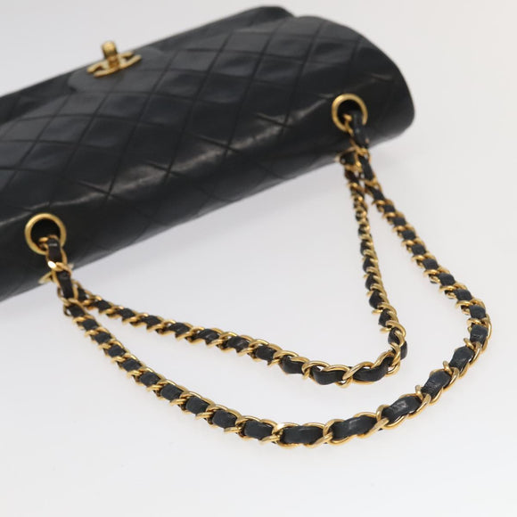 CHANEL Chain Matelasse 25 Shoulder Bag Lamb Skin Black Gold CC Auth PP032AV