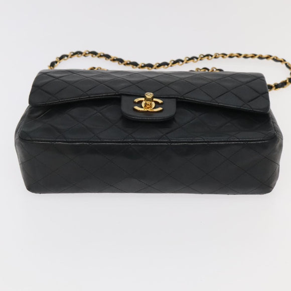 CHANEL Chain Matelasse 25 Shoulder Bag Lamb Skin Black Gold CC Auth PP032AV