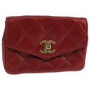 CHANEL Matelasse Waist bag Lamb Skin Red Gold CC Auth PP033-1
