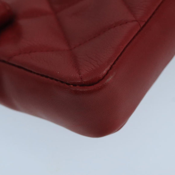 CHANEL Matelasse Waist bag Lamb Skin Red Gold CC Auth PP033