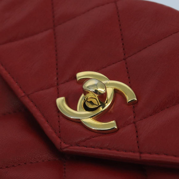 CHANEL Matelasse Waist bag Lamb Skin Red Gold CC Auth PP033