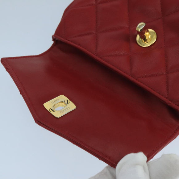 CHANEL Matelasse Waist bag Lamb Skin Red Gold CC Auth PP033