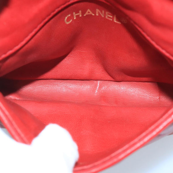 CHANEL Matelasse Waist bag Lamb Skin Red Gold CC Auth PP033