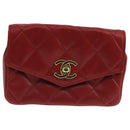 CHANEL Matelasse Waist bag Lamb Skin Red Gold CC Auth PP033-13