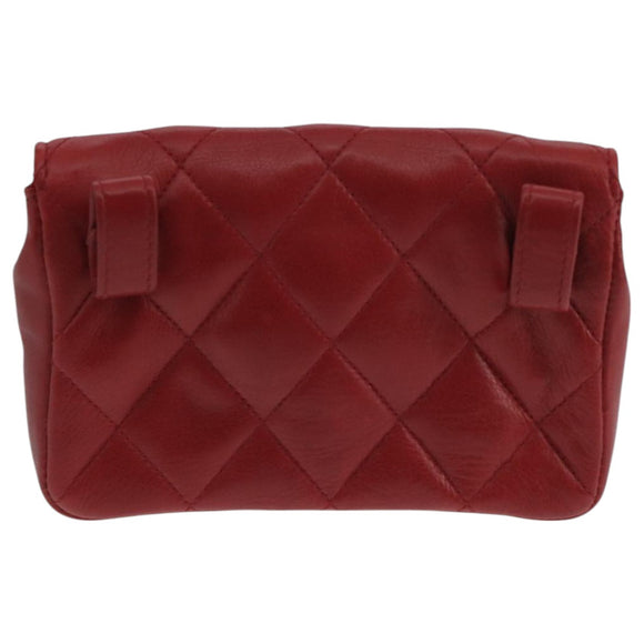 CHANEL Matelasse Waist bag Lamb Skin Red Gold CC Auth PP033