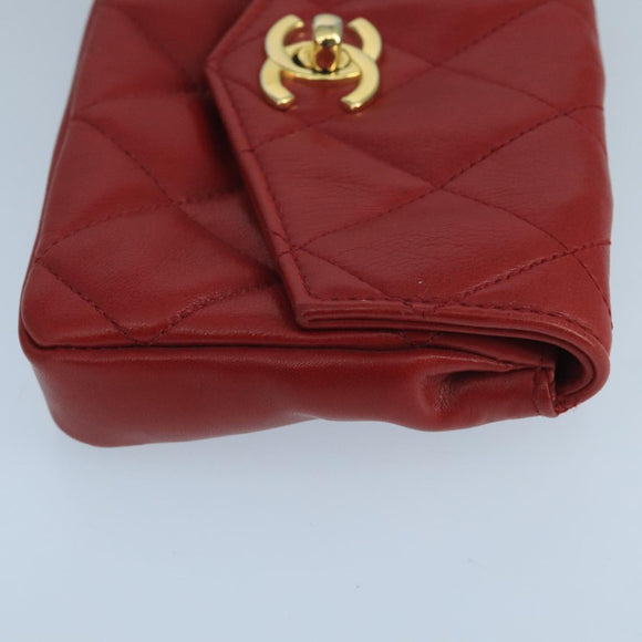 CHANEL Matelasse Waist bag Lamb Skin Red Gold CC Auth PP033