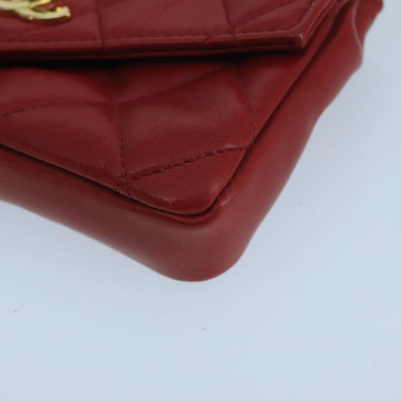 CHANEL Matelasse Waist bag Lamb Skin Red Gold CC Auth PP033