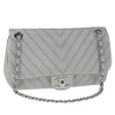 CHANEL Chain Shoulder Bag Leather Gray CC Auth PP141-1