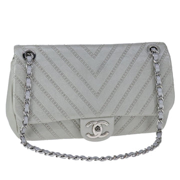 CHANEL Chain Shoulder Bag Leather Gray CC Auth PP141