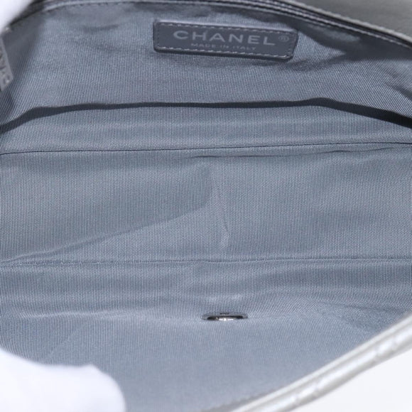 CHANEL Chain Shoulder Bag Leather Gray CC Auth PP141