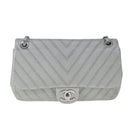 CHANEL Chain Shoulder Bag Leather Gray CC Auth PP141-13