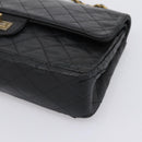 CHANEL Matelasse 25.5 Double Flap Chain Bag Lamb Skin Black Gold CC Auth PP249-9
