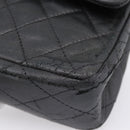 CHANEL Matelasse 25.5 Double Flap Chain Bag Lamb Skin Black Gold CC Auth PP249-14