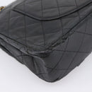 CHANEL Matelasse 25.5 Double Flap Chain Bag Lamb Skin Black Gold CC Auth PP249-10