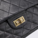 CHANEL Matelasse 25.5 Double Flap Chain Bag Lamb Skin Black Gold CC Auth PP249-17
