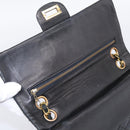CHANEL Matelasse 25.5 Double Flap Chain Bag Lamb Skin Black Gold CC Auth PP249-18
