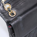 CHANEL Matelasse 25.5 Double Flap Chain Bag Lamb Skin Black Gold CC Auth PP249-19