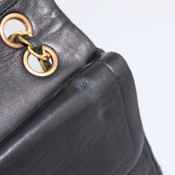 CHANEL Matelasse 25.5 Double Flap Chain Bag Lamb Skin Black Gold CC Auth PP249