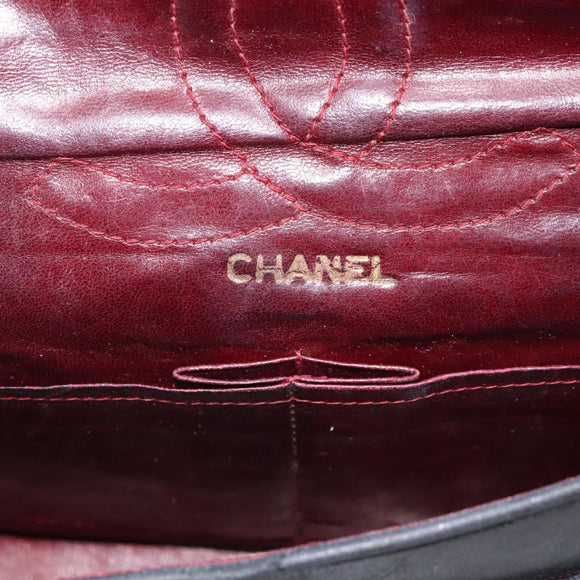 CHANEL Matelasse 25.5 Double Flap Chain Bag Lamb Skin Black Gold CC Auth PP249