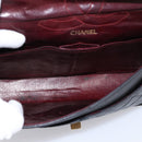 CHANEL Matelasse 25.5 Double Flap Chain Bag Lamb Skin Black Gold CC Auth PP249-22