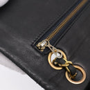 CHANEL Matelasse 25.5 Double Flap Chain Bag Lamb Skin Black Gold CC Auth PP249-27