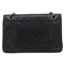 CHANEL Matelasse 25.5 Double Flap Chain Bag Lamb Skin Black Gold CC Auth PP249-2