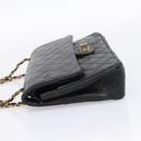 CHANEL Matelasse 25.5 Double Flap Chain Bag Lamb Skin Black Gold CC Auth PP249-3