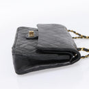 CHANEL Matelasse 25.5 Double Flap Chain Bag Lamb Skin Black Gold CC Auth PP249-4
