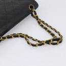 CHANEL Matelasse 25.5 Double Flap Chain Bag Lamb Skin Black Gold CC Auth PP249-7