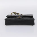 CHANEL Matelasse 25.5 Double Flap Chain Bag Lamb Skin Black Gold CC Auth PP249-5