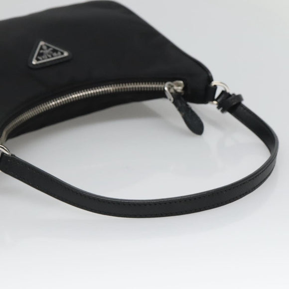 PRADA Shoulder Bag Nylon Black Silver Auth PP309